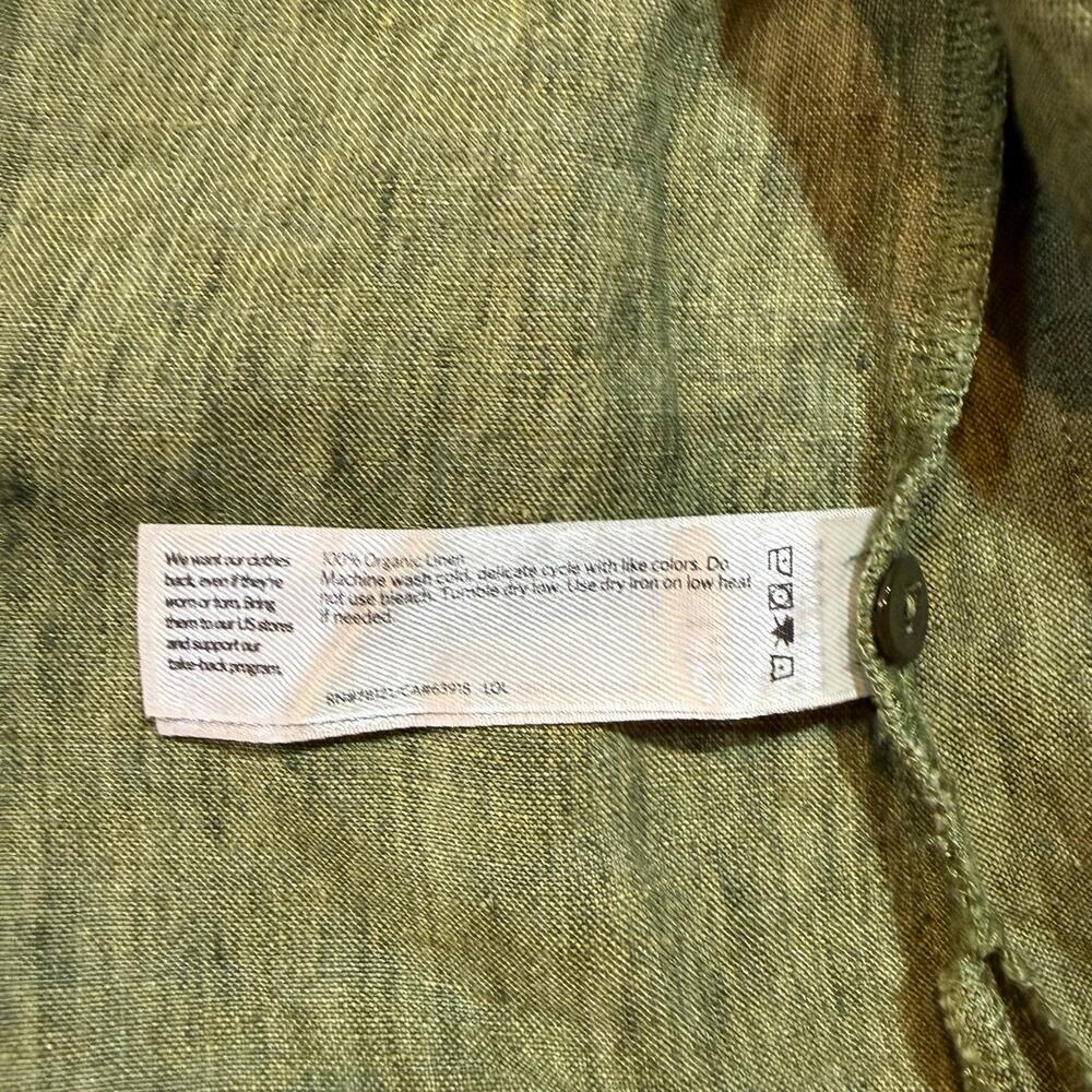 Eileen Fisher Green Organic Linen Delave Long Shirt Dress Laganlook Oversize XXS - Picture 7 of 8